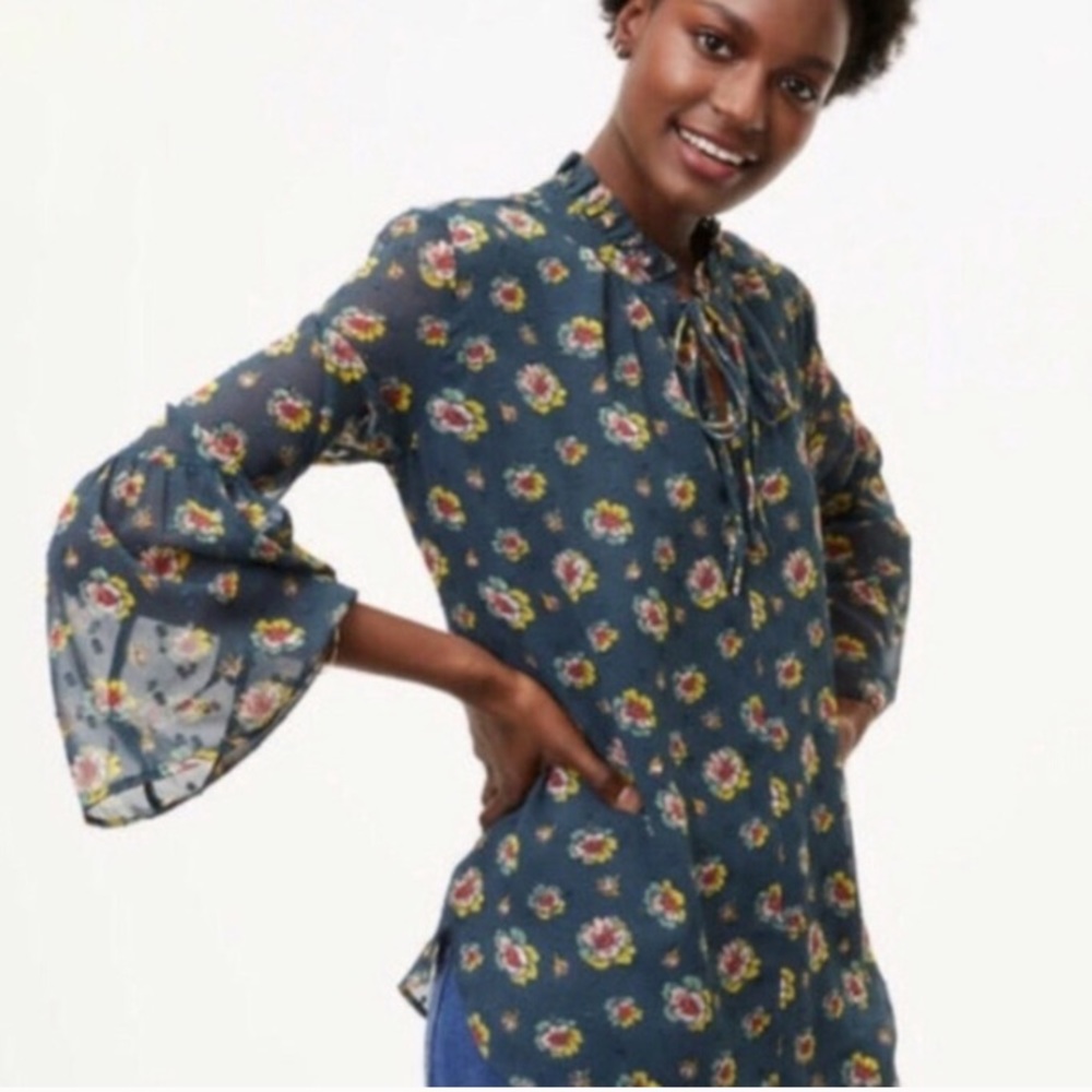 LOFT floral bell sleeve blouse - Picture 2 of 9